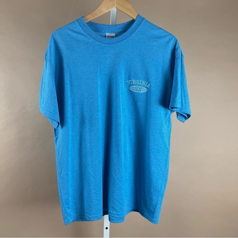 NEW Gildan Heavy Duty Women's Large Embroidered Virginia VA Aqua Blue Tee Shirt